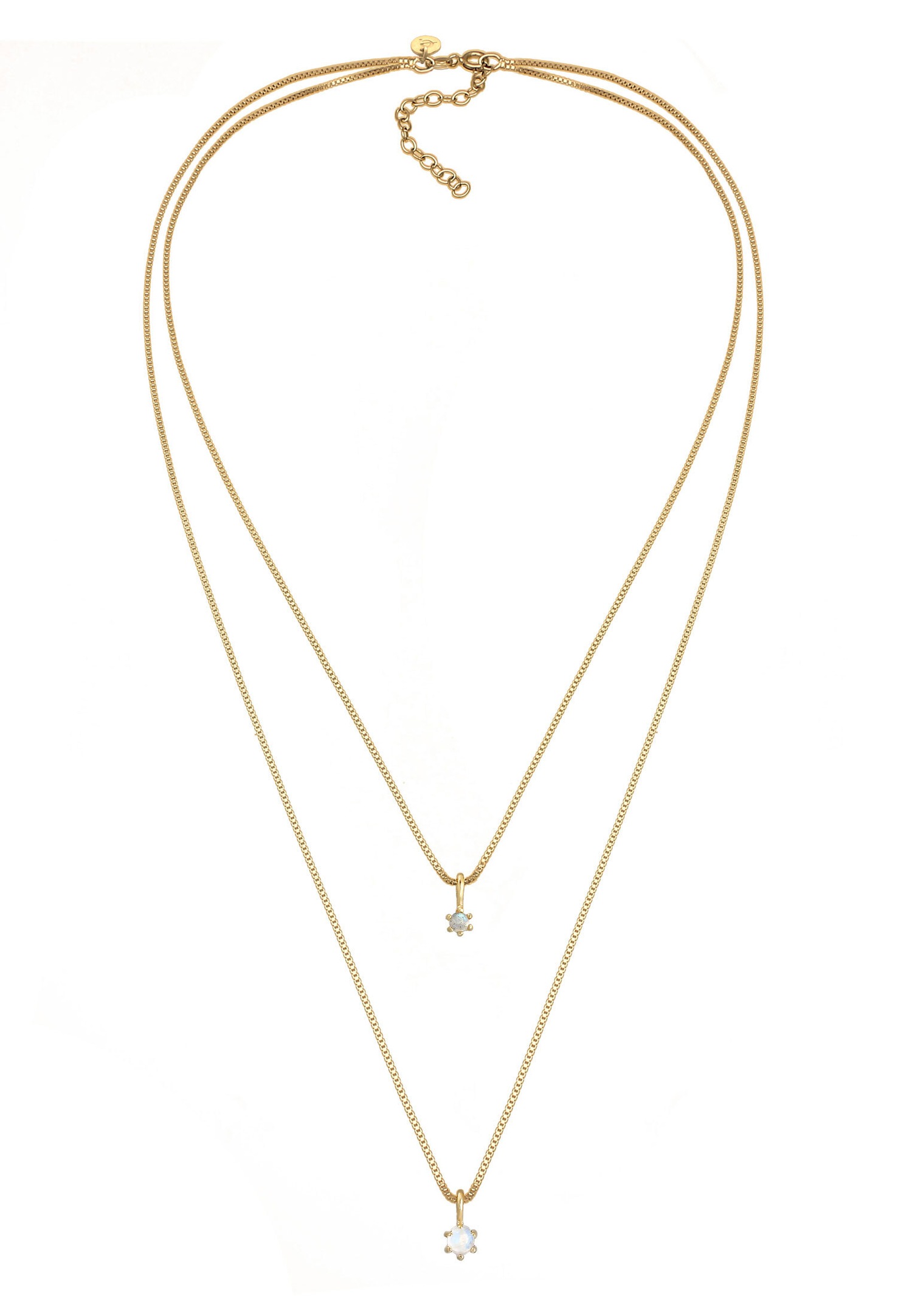 Elli PREMIUM Layer Look Élégant avec Pierre de Lune Collier Femme - (925/1000) Argent Plaqué Or