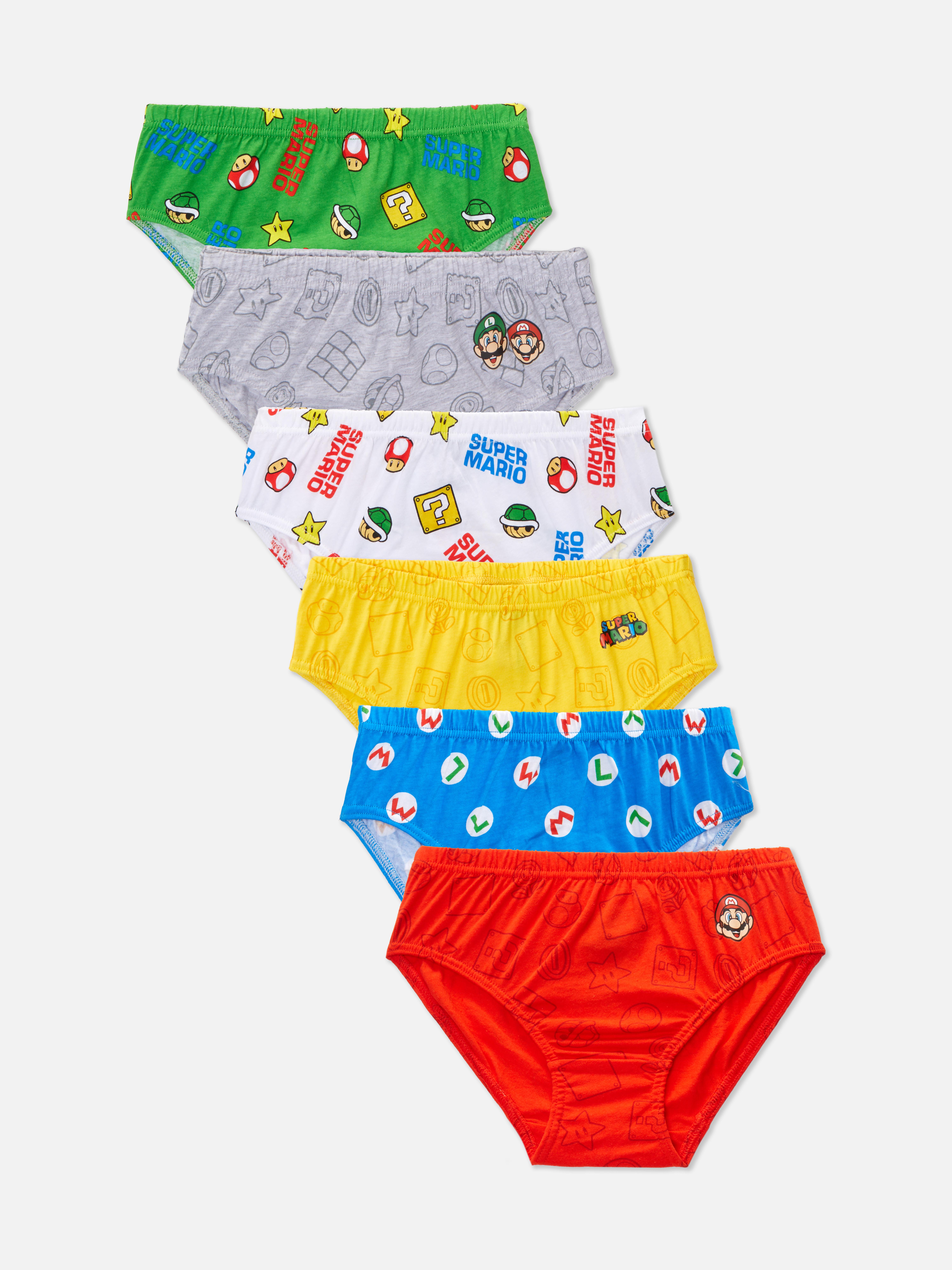 Chiloți Super Mario, set de 6 Șase chiloți colorați cu motive Super Mario