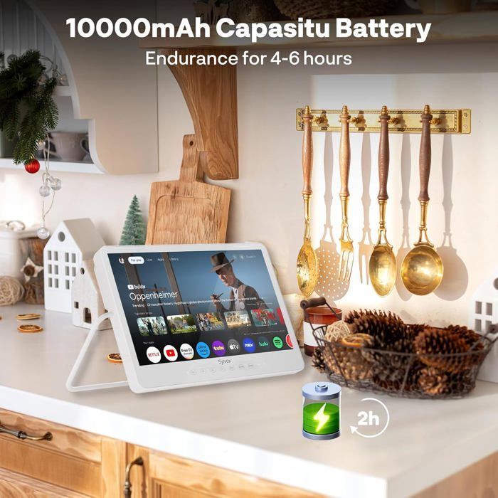 Smart TV portatile SYLVOX da 15,6 pollici con Google TV, impermeabile, Full HD 1080p.