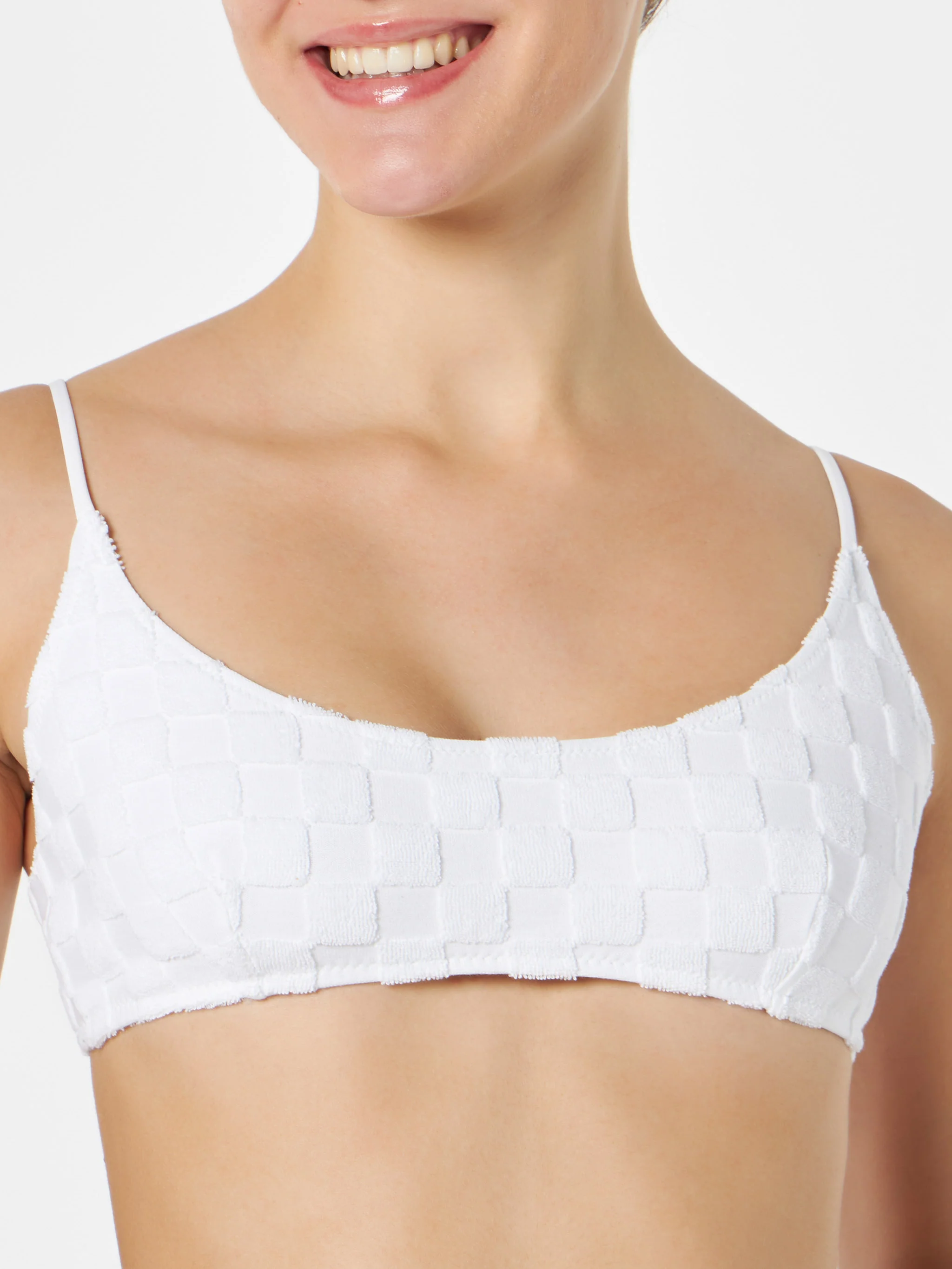 Maillot de bain bralette en éponge à carreaux blancs pour femme