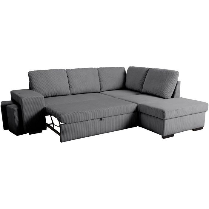 Canapé d'angle convertible réversible - 4/5 places - MITCHELL - Tissu velours côtelé Anthracite - Coffre, Poufs - 247 x 205 x 91 cm