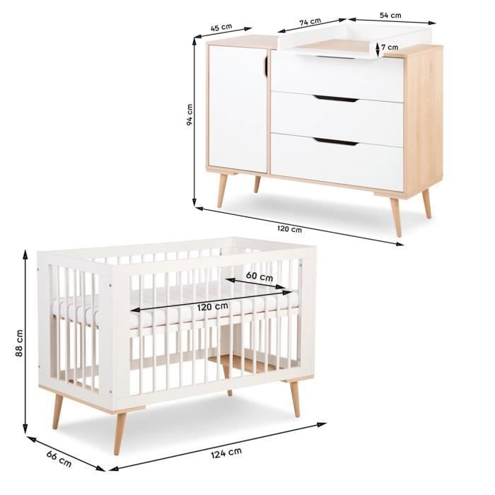 SOFIE Scandinavian Style Changing Table and Baby Cot Set 120x60 White
