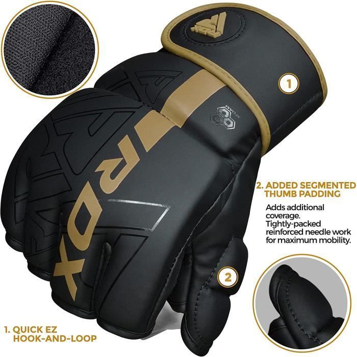RDX MMA-Handschuhe, Boxhandschuhe für Grappling, Muay-Thai-Handschuhe für Sparring, Käfigkampfhandschuhe, Gold