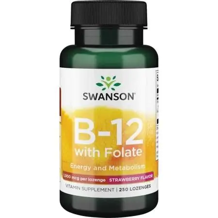 SwansonB-12 with Folate Smak truskawkowy Tabletki do ssania