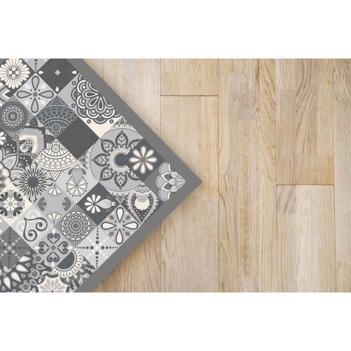 Panoramisch vinyl vloerkleed met cementtegelpatroon, grijs, 60x110 cm - PVC vloerkleed voor keuken, kantoor en woonkamer