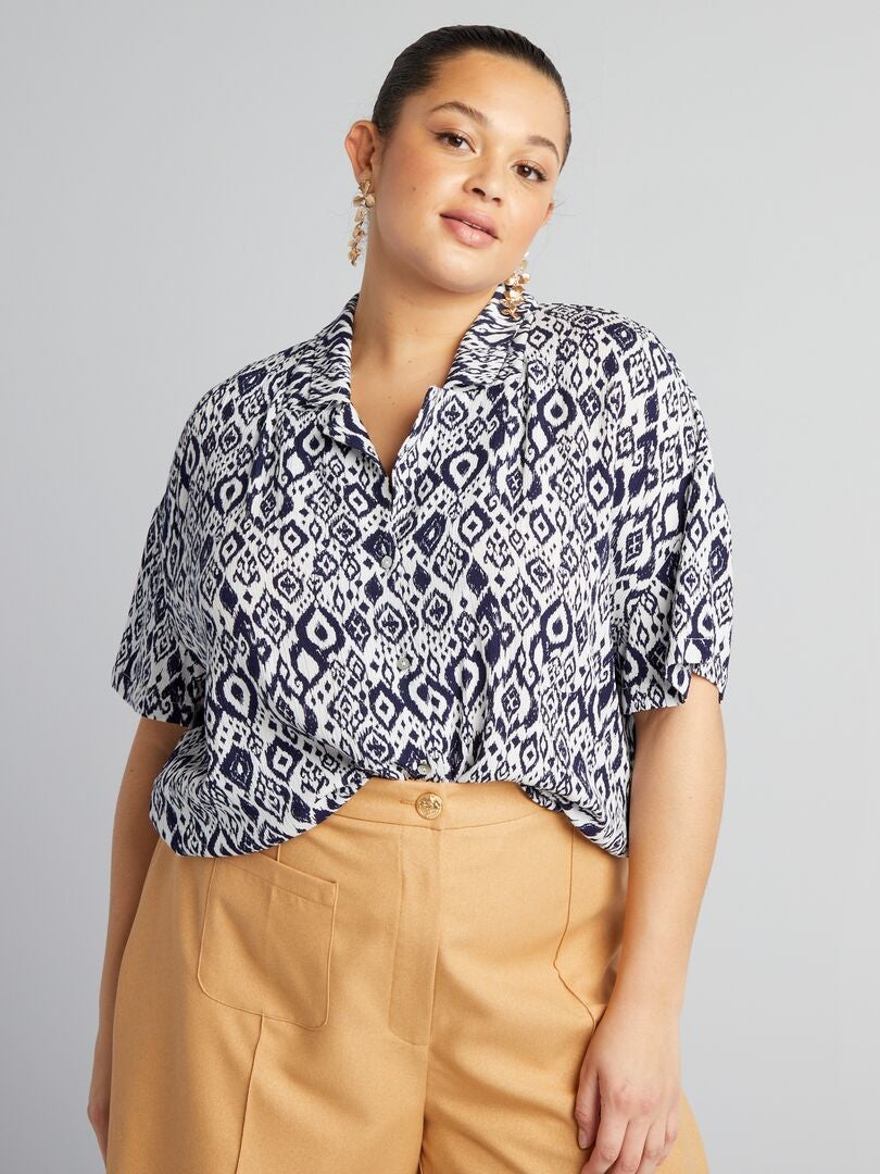 Gepatroneerde chemise - BLAUW