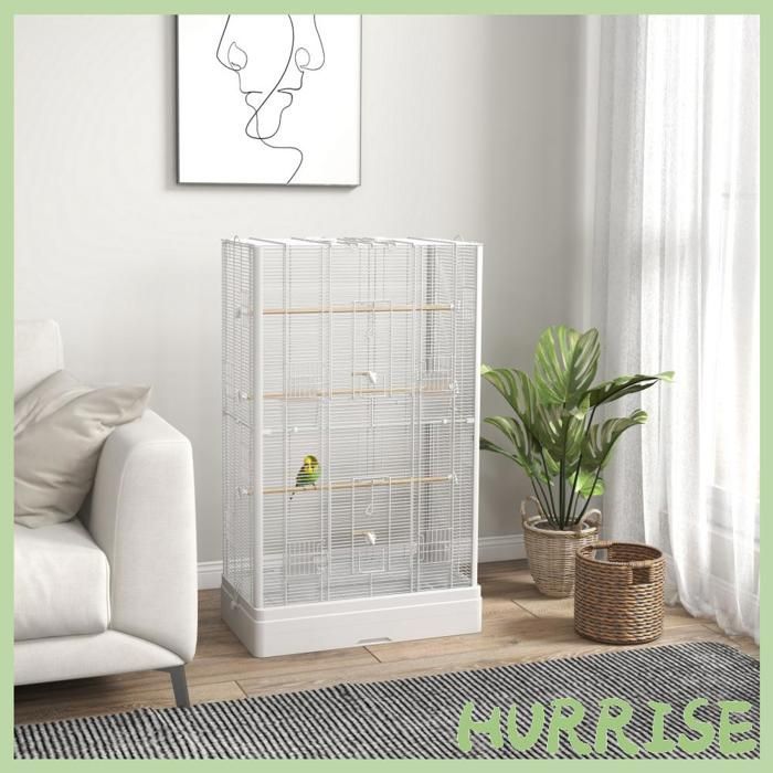 Jaula para pájaros Cocosity con puertas y perchas, ideal para canarios, periquitos y loros, 61 x 36,5 x 98 cm, color blanco.