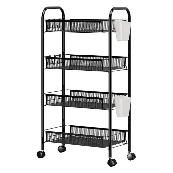 Carrito de cocina con cestas de 4 niveles - Negro
