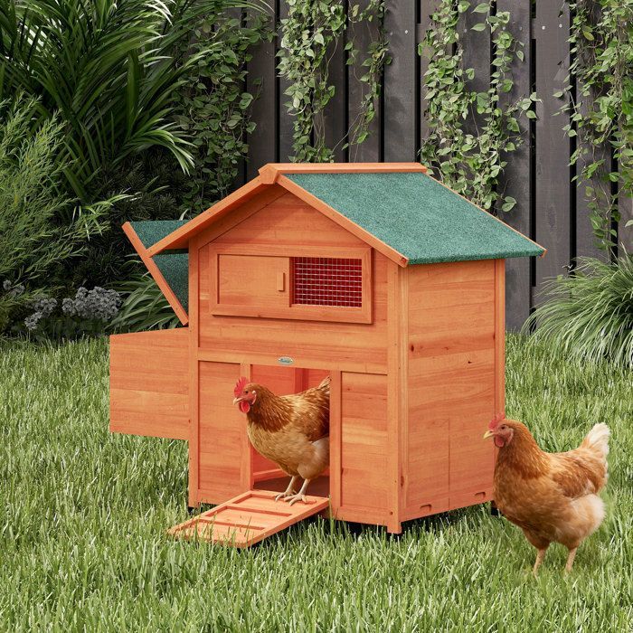 Poulailler - PawHut - pondoir perchoir toit en bitume étanche fenêtre de ventilation - bois - 113,5x67,5x95,5cm - orange