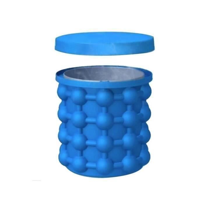 Seau à glace - Ice Genie - Silicone avec couvercle hermétique - Gain de place - Bleu 12x9x5 cm