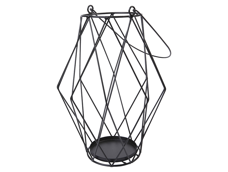 Lampion metalowy geometryczny 30 cm czarny