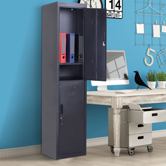 Metal locker cabinet - Vinsetto - lockable with 2 keys, 4 shelves - cold-rolled steel - 38 x 46 x 180 cm - black