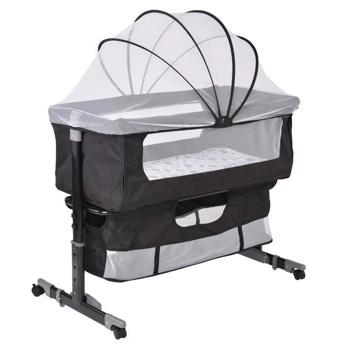 HUOLE. Lit d’appoint 2 en 1, Lit pour Enfant à roulettes, Réglage de la Hauteur 92*58*70-90cm BERCEAU CODODO