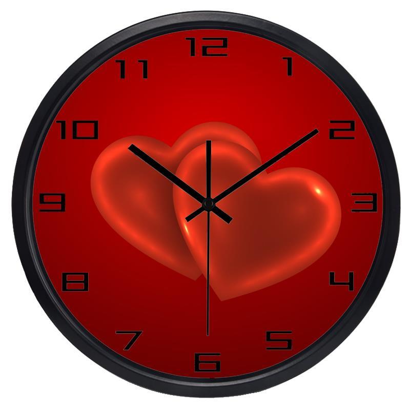 Rode hartvormige wandklok, populaire stijl, tikt niet, liefde, eenvoudig ontwerp, originele kleur, superstil uurwerk.