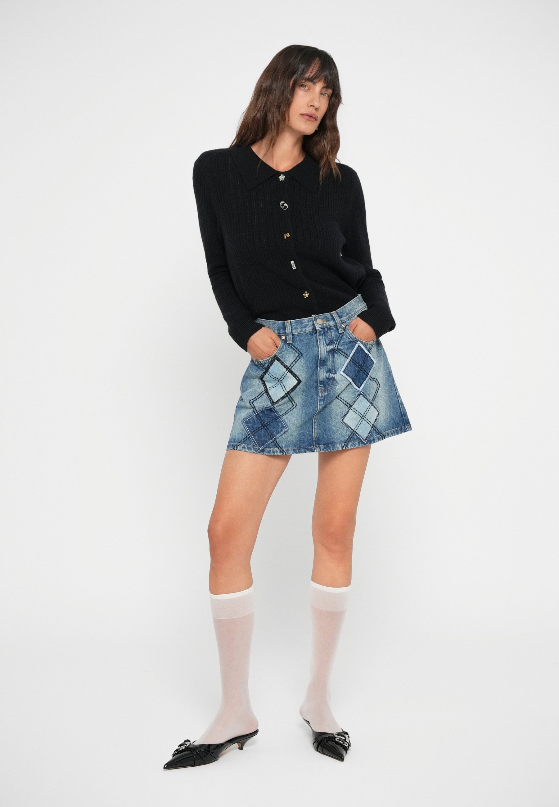 MARC JACOBS PATCHWORK À ARGYLE - Jupe en jean - bleu clair
