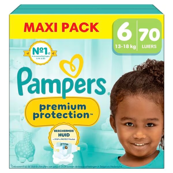 „Pampers Premium Protection“ 6 dydžio sauskelnės<br>6 dydis (13–18 kg), 70 vnt.