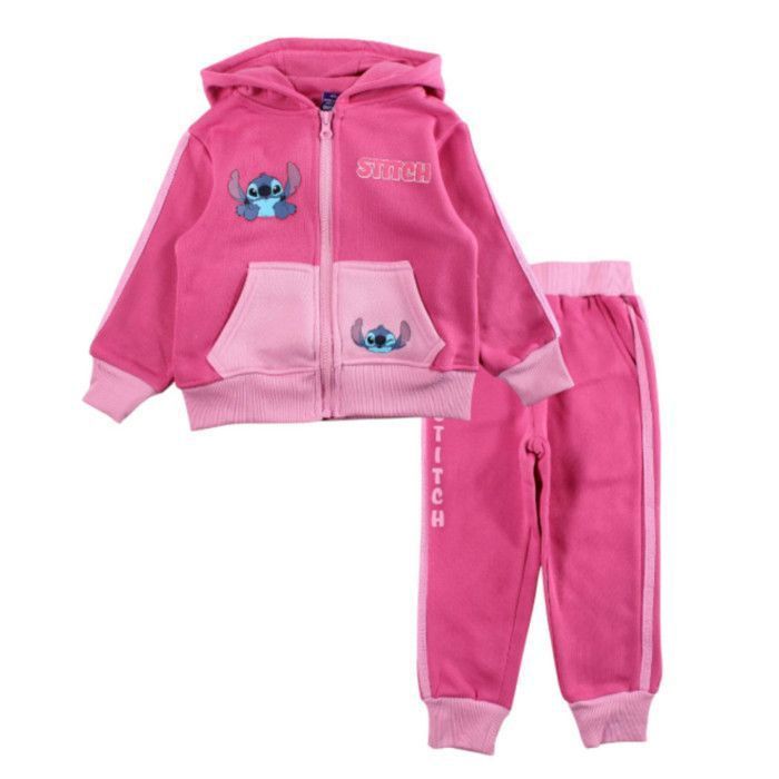Girls' Fleece Jogging Suit, Disney Lilo & Stitch Warm Tracksuit - Fuchsia, Ages 2-8