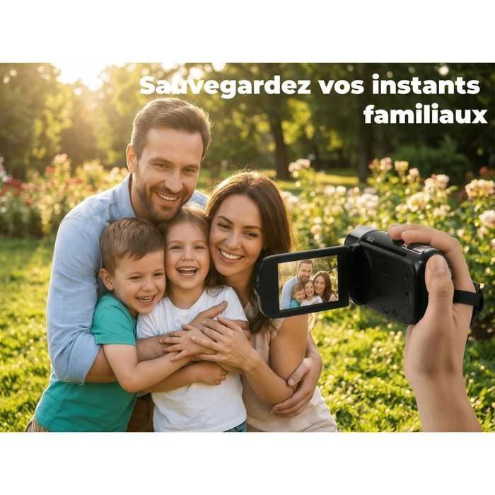 Digitaler Camcorder mit Full-HD-Auflösung (1080p, 16 MP), 16-fachem Zoom, 270° drehbarem Display, integriertem Blitz, leichtem und kompaktem Design, schwarz