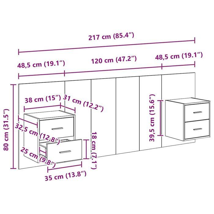 Cabecero con armario - vidaXL - Roble artesanal - Madera de ingeniería - 217x32,5x80 cm - Almacenamiento integrado