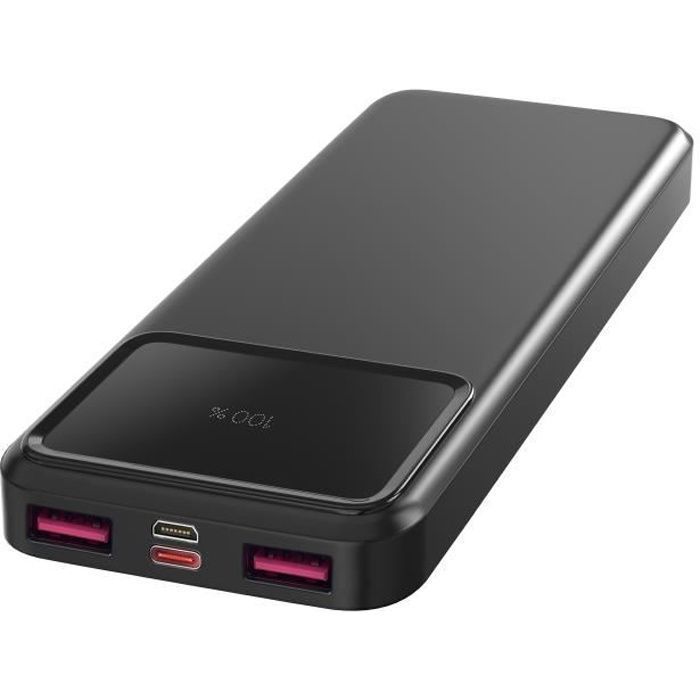 Batería externa de 10000 mAh con carga rápida USB, USB-C y micro-USB y pantalla LED - Phonillico®