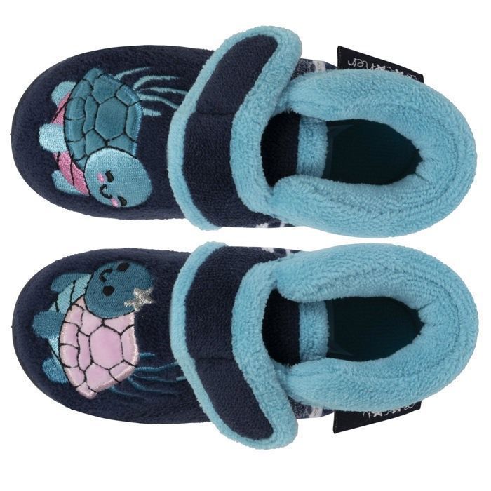 Isotoner Chaussons à fermeture à scratch, bon maintien du pied, semelle antidérapante marine bébé fille