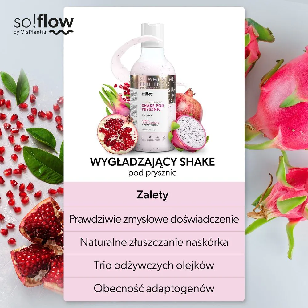 So!Flow Wygładzający shake pod prysznic, Pitahaja i granat