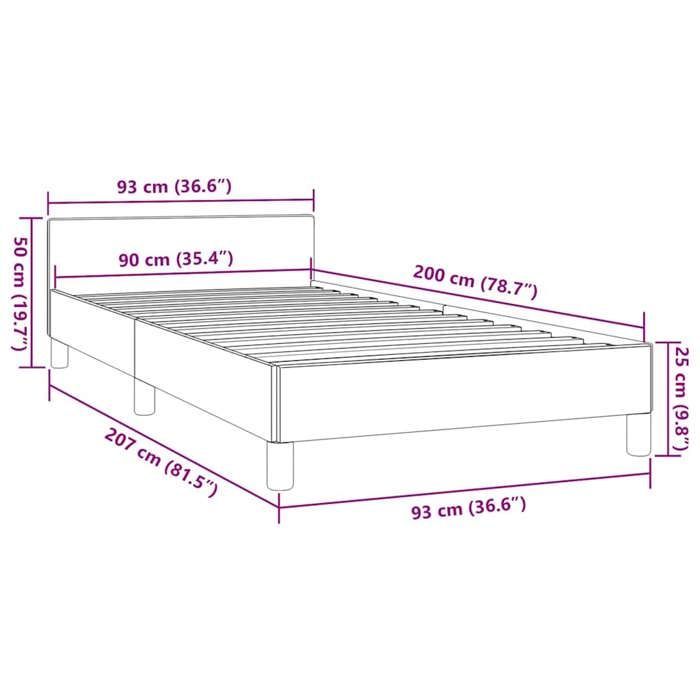 vidaXL Cadre de Lit avec Panneau de Tête, 90x200 cm, Couchage Simple, Style Moderne, Gris Clair, Revêtement en Tissu, 347383