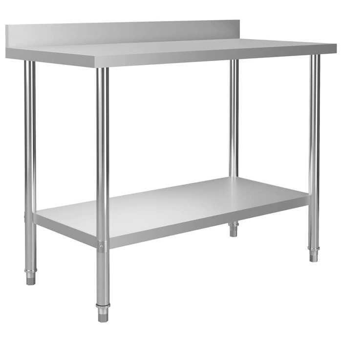 vidaXL Table de Travail de Cuisine avec Dosseret Table de Travail de Restaurant Bar Ecole Garage Espaces Commerciaux 51191