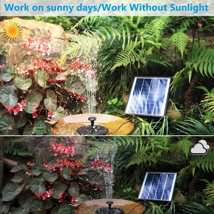 Fontaine Solaire 6,5 W Batterie 1500 mAh Pompe Solaire Bassin Améliorée avec 6 Styles de Fontaines pour Les Jardins, Bains