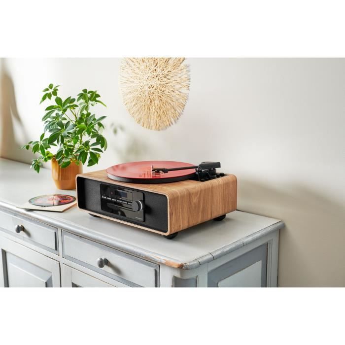 Sistema micro Hi-Fi Bluetooth con giradischi - THOMSON - Nero/Legno - Radio FM/CD/MP3/USB, 60W, Giradischi, Equalizzatore, Alimentatore 230V
