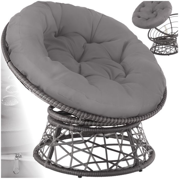 Gartensessel – TECTAKE – GARGANO Outdoor-Rattan-Loungesessel mit robustem, bequemem Rundkissen – Grau