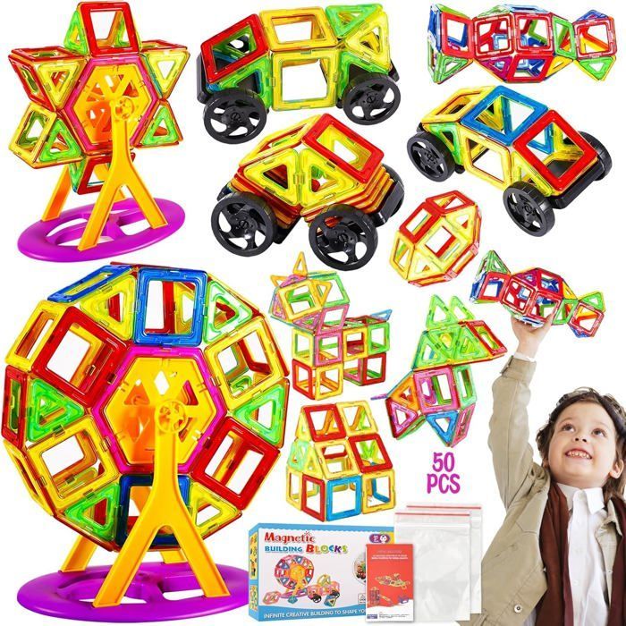 Magnetic Constructions - ZIG-ZAG TERRITORIES - Parent - 50 Pieces - Multicolored - ABS Plastic