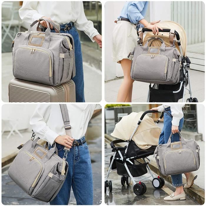Sac de Messager à Langer pour Bébé, Multifonction Imperméable Sac à Langer pour Bébé, Sac de Voyage Portable avec Lit Pliable