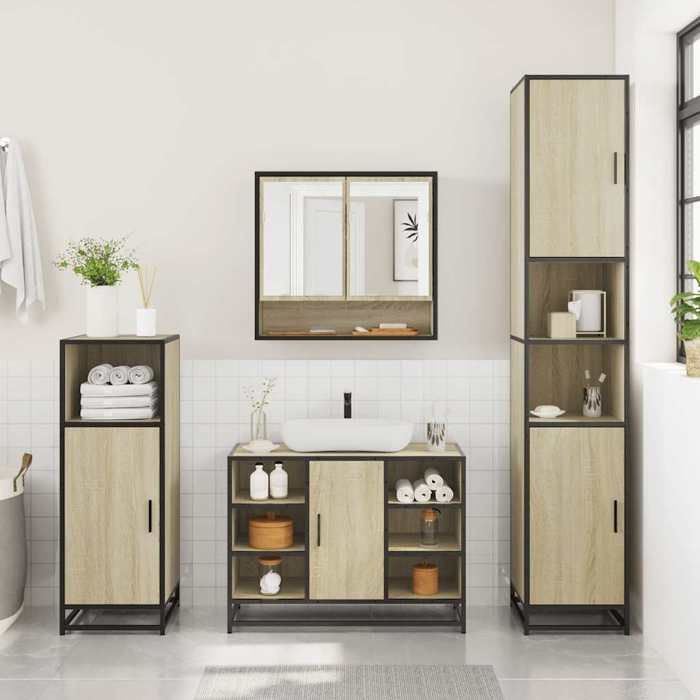 (Aanbieding) Badkamermeubelset, CLARENCE, Wastafelmeubel, Toiletkast, Badkamerkolom, 2 stuks Sonoma Eiken - M998