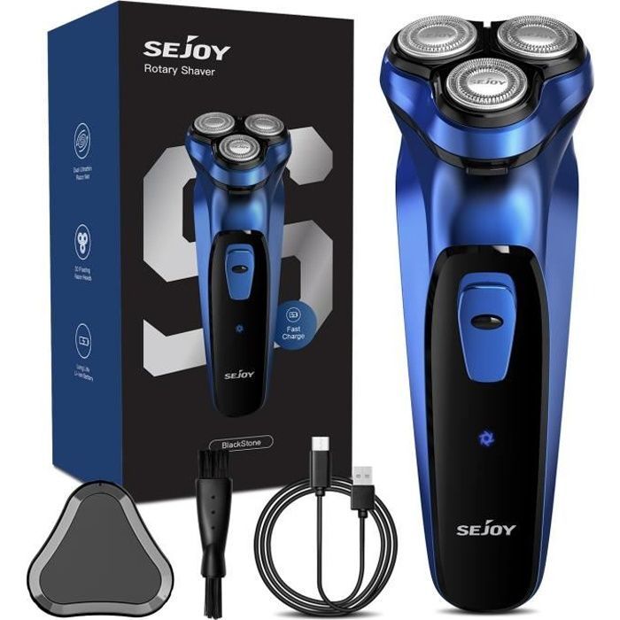 SEJOY Men's Cordless Electric Shaver with 3D Rotating Heads, Rechargeable Pop-up Beard Trimmer with LCD Screen, 1-Hour Fast Charge, Blue