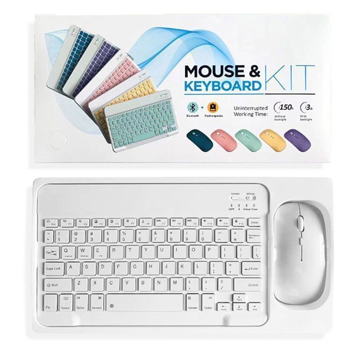 Conjunto de teclado y ratón inalámbricos Bluetooth - Ultradelgados y portátiles - Blancos - Ergonómicos - Compatibles con teléfonos, tabletas y ordenadores