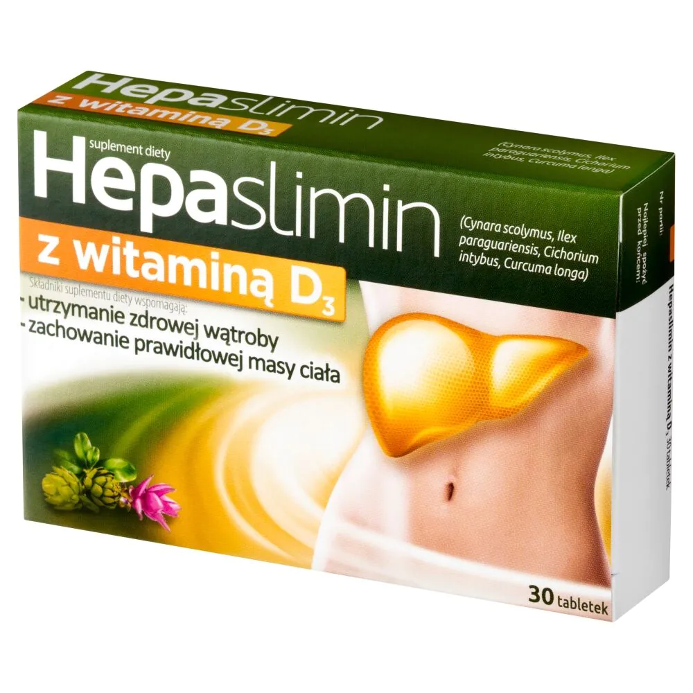 Hepaslimin z Wit. D3, Preparat wspomagający pracę wątroby, Tabletki