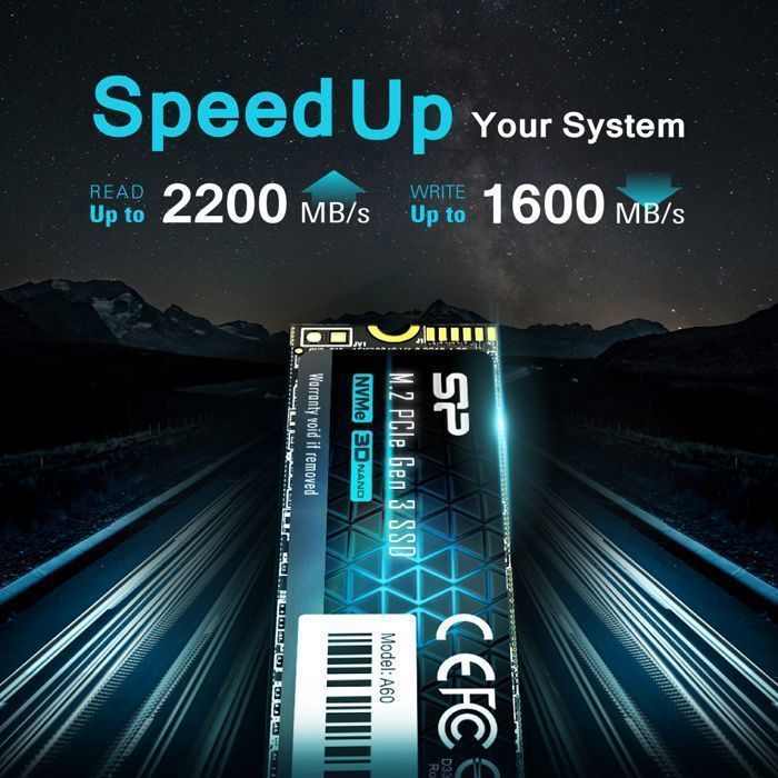 SSD interno - Silicon Power - P34A60 1TB - NVMe PCIe Gen3x4 M.2 Leitura/Gravação 2200 1600 MB/s