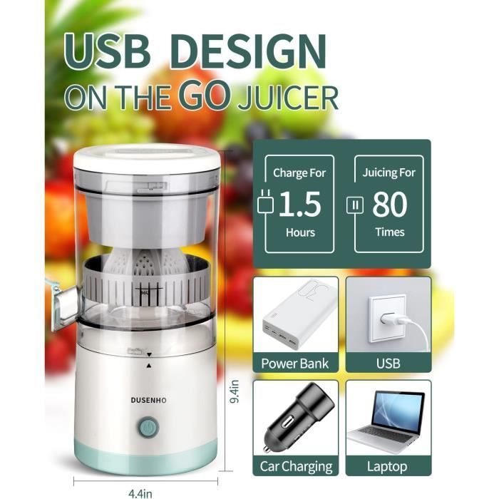Electric Citrus Juicer Extractor USB Charging for Lemon, Orange | 45W | Anti-drip spout | High yield | Portable [O15]