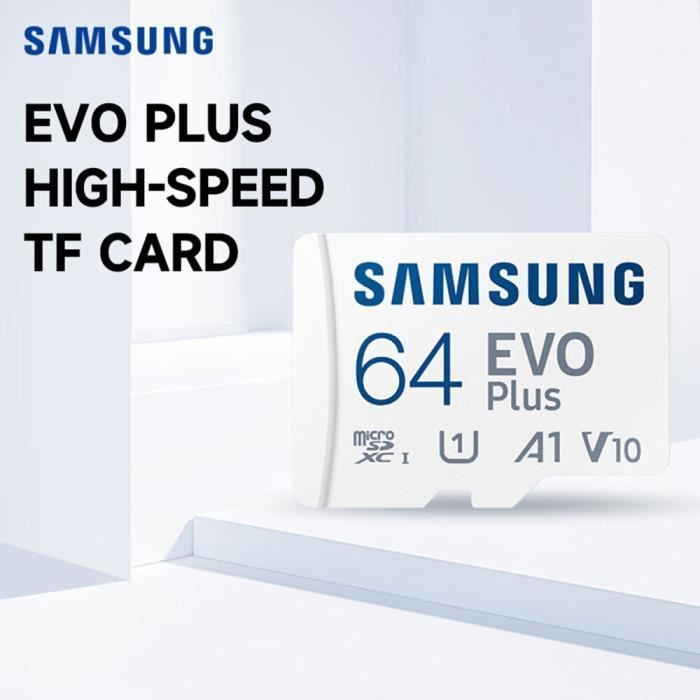 SAMSUNG EVO Plus Carte TF 64 Go U1 A1 V10 Carte Micro SD haute vitesse jusqu'à 130 Mo - s Vitesse de lecture pour la surveilla-I
