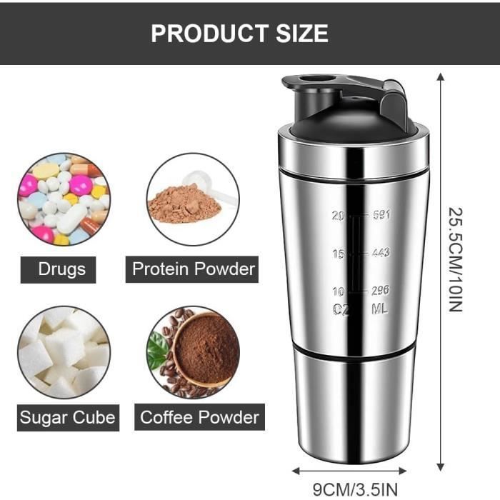 Shaker per proteine in acciaio inossidabile, shaker per bottiglie di proteine, shaker per proteine con sfera shaker multicolore