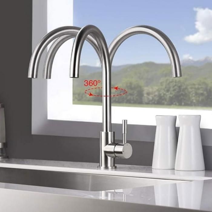 Rubinetto da cucina spazzolato, girevole a 360°, miscelatore monocomando, resistente alla ruggine, facile installazione, foro singolo