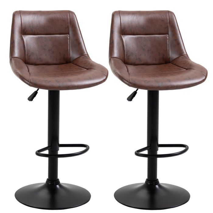 Taburetes de bar vintage - HOMCOM - juego de 2 reposapiés giratorios ajustables para cocina o bistró - sintético - efecto marrón envejecido