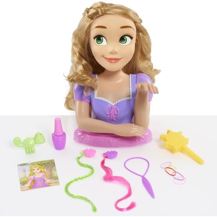 Testa per acconciature - DISNEY - Rapunzel Deluxe - 12 accessori - Flacone di smalto finto - Guida all'acconciatura