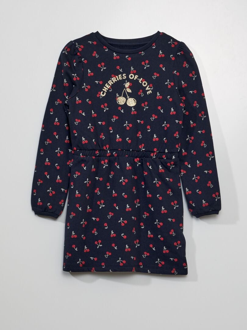 Getailleerde sweatshirtjurk met print - BLAUW