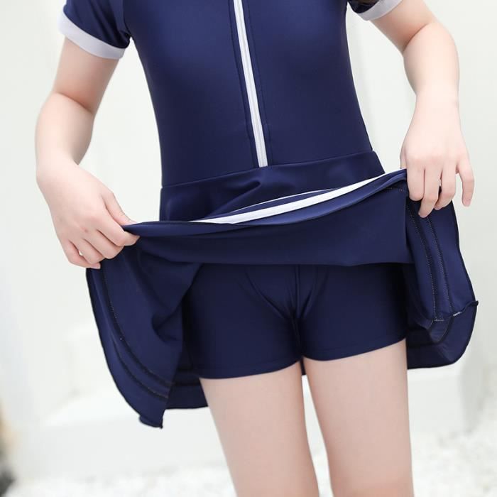 Vestido de baño para niñas, vestido de entrenamiento de natación bicolor con cremallera, de secado rápido, para edades de 4 a 14 años - Rosa