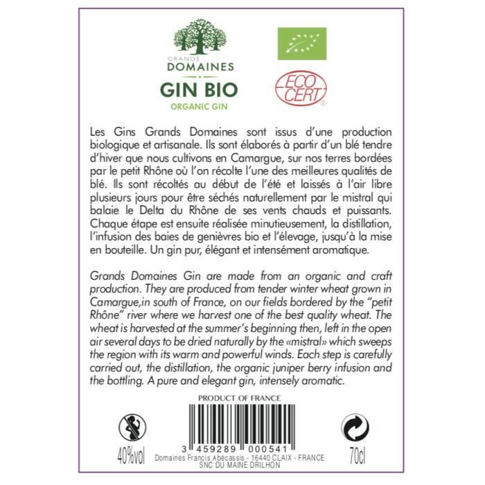 Grands Domaines Bio-Gin – 70-cl-Flasche, 40 % Vol.