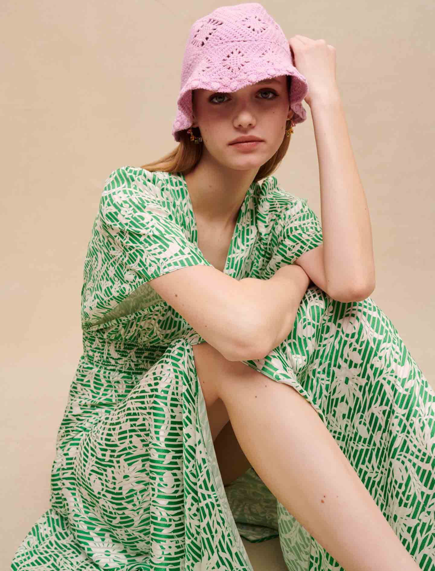 Lange asymmetrische jurk-Imprimé onirique vert