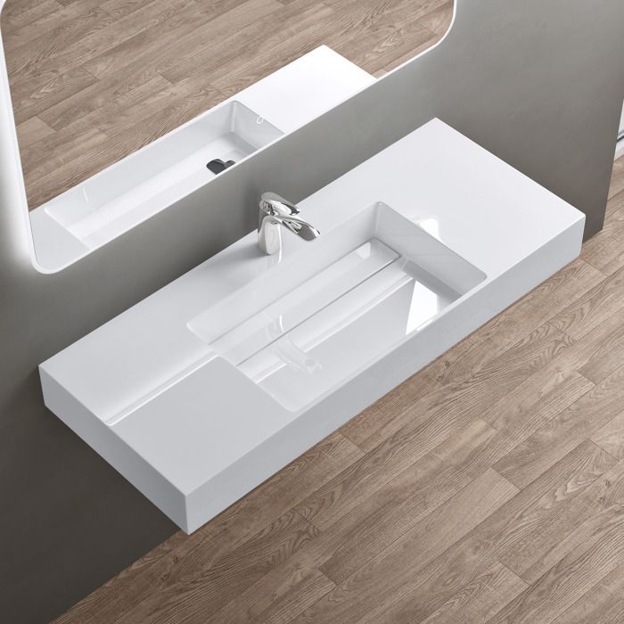 Lavabo mural doporro blanco de 120 cm, lavabo de encimera con desagüe, lavabo rectangular de 120 x 48 x 13 cm Colossum12