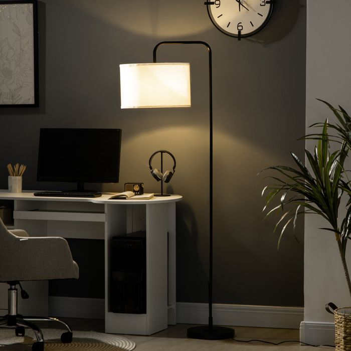 Living room floor lamp - living room lamp - HOMCOM - linen lampshade, foot switch, reading lamp - metal - black and white